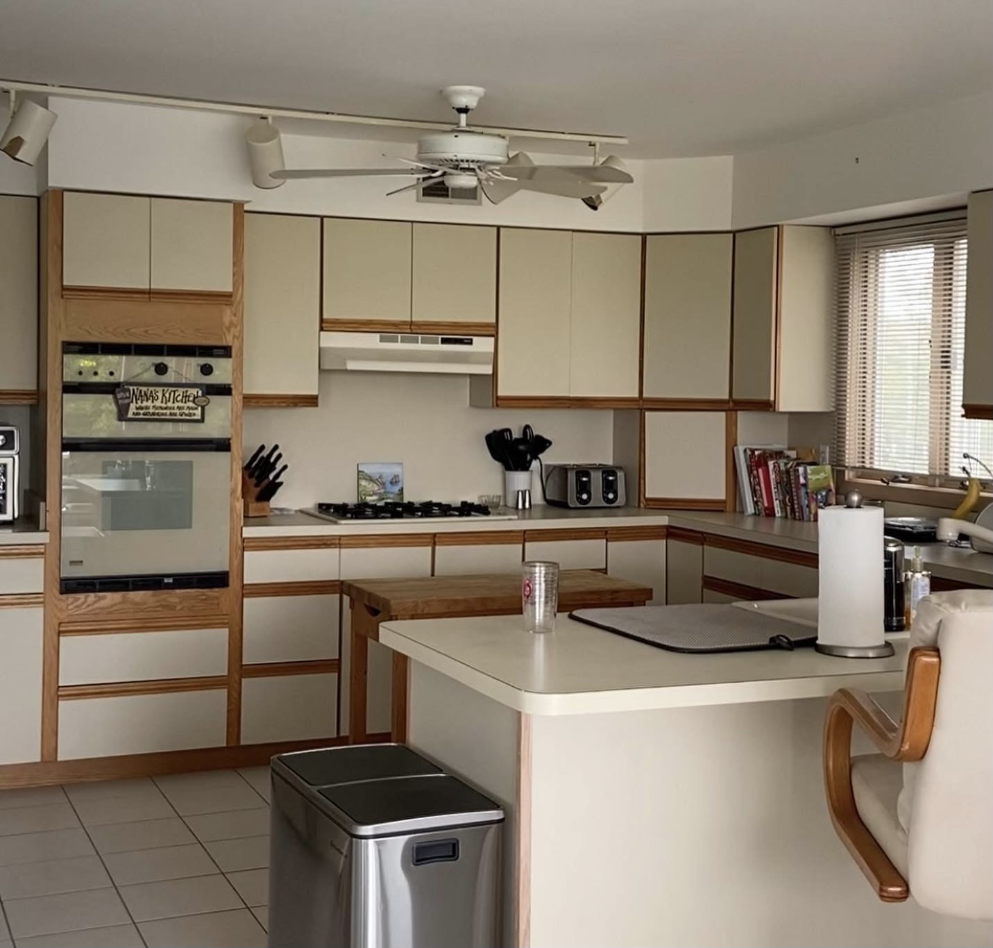 Before: Kitchen renovation - old lighting and fixtures